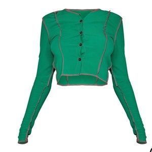 Green Rib Splice Contrast Button Shirt